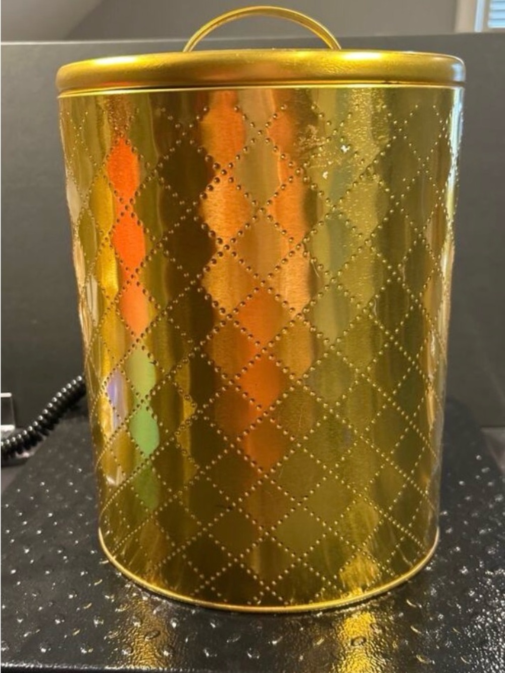 Golden Canister Tin Quilted Design